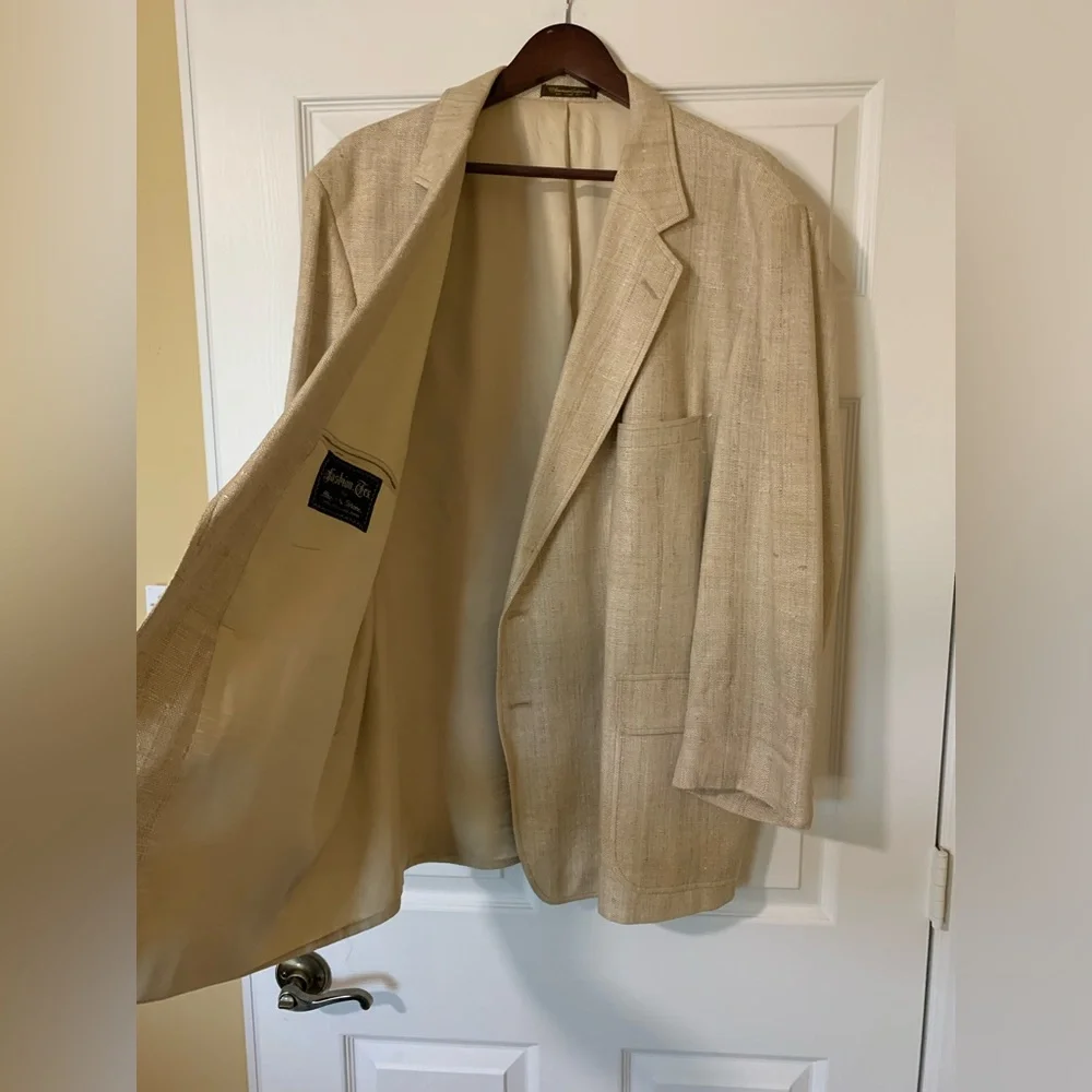Vintage Fashion Tex by Mye &‎ Stone Textured Notched Lapel Blazer Jacket, Tan